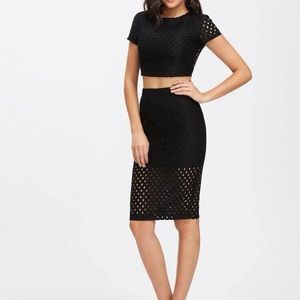 SheIn Black Eyelet Crop Top Pencil Skirt Set